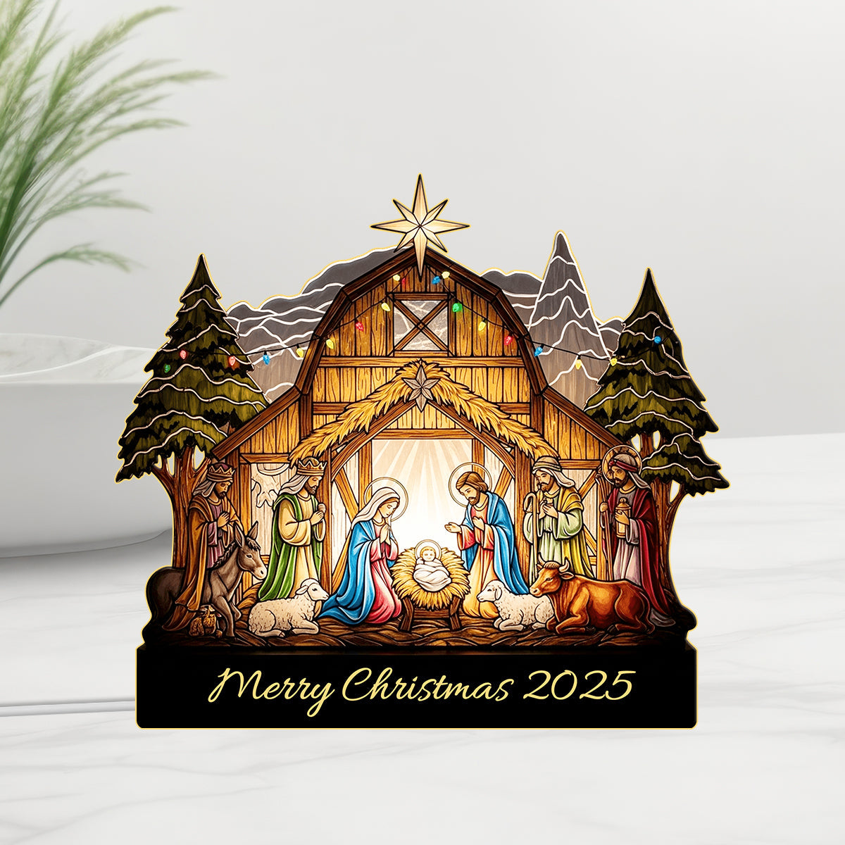Frohe Weihnachten – Personalisierte christliche LED-Nachtleuchte aus Acryl