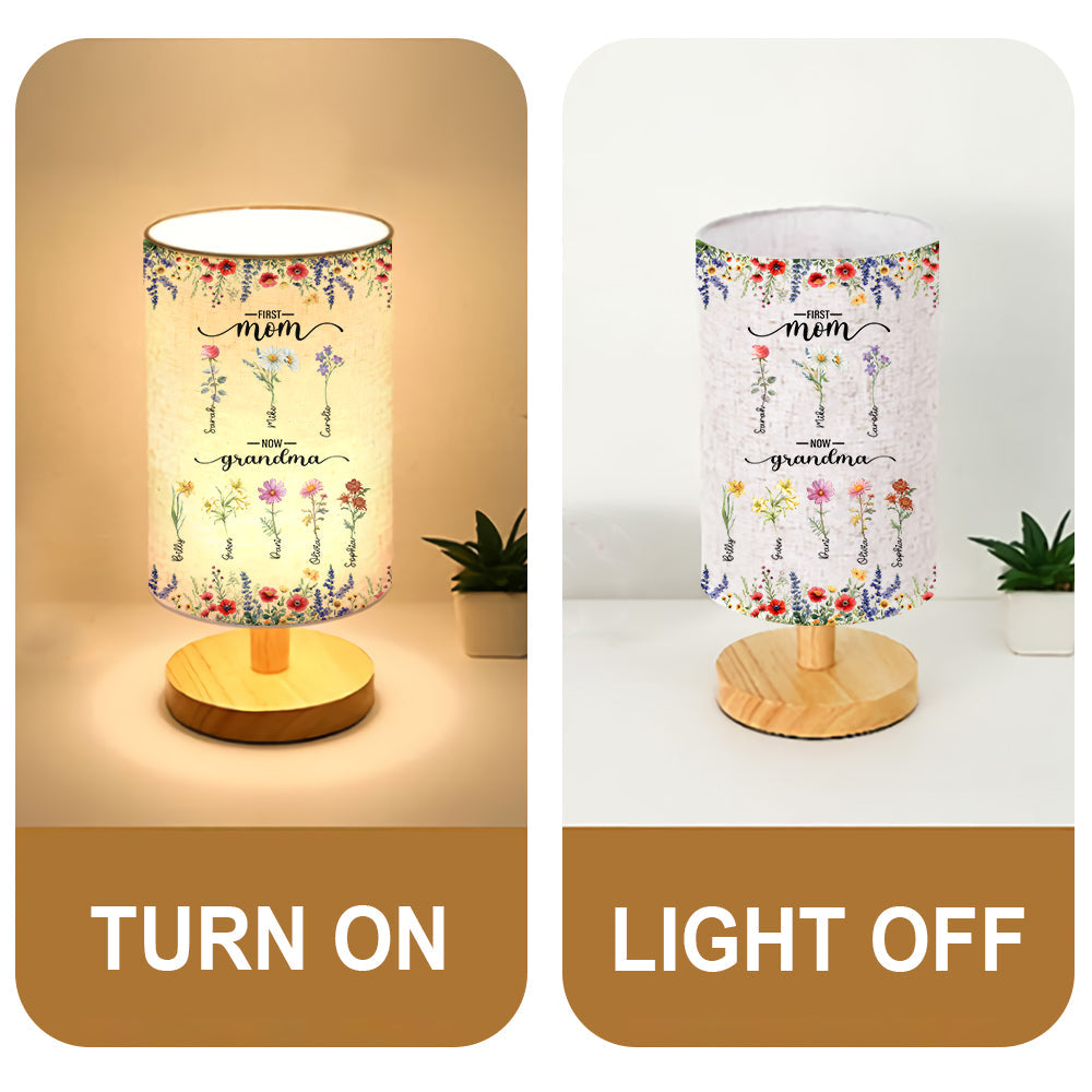 First Mom Now Grandma - Personalized Grandma Tableside Lamp With Wood Base