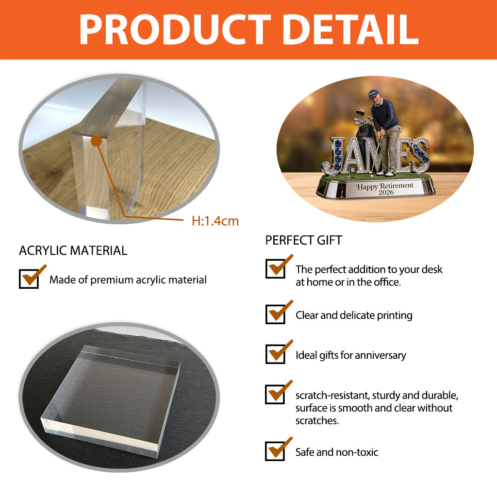 Custom Work Desk Decor For Golf Lover - Personalized Golf Custom Shaped Acrylic Plaque