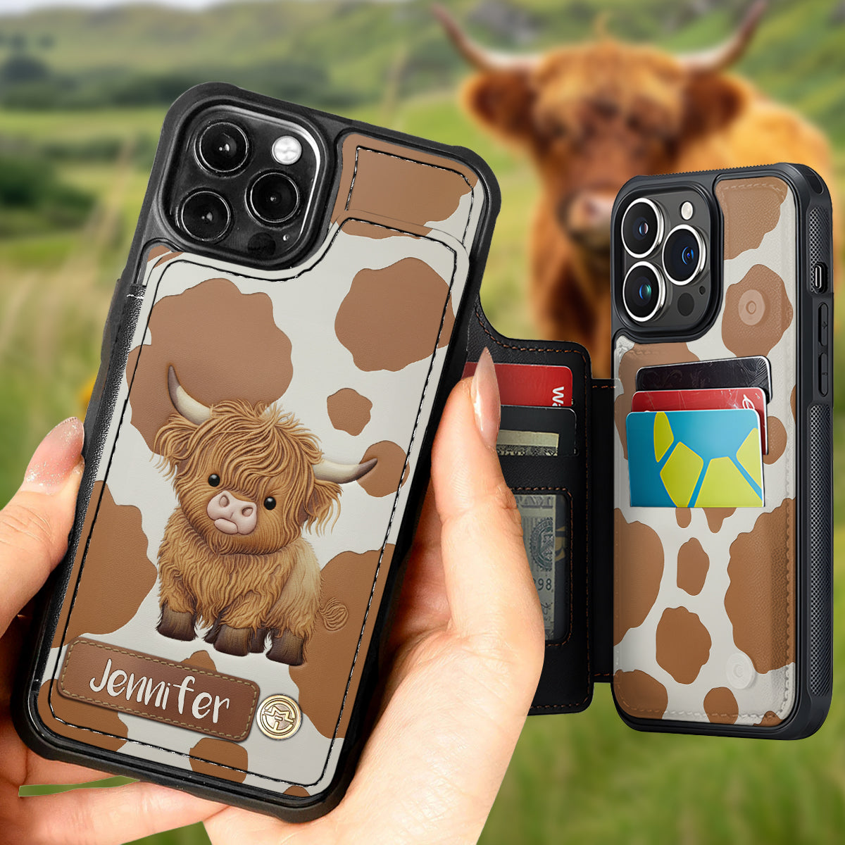 Love Highland Cow - Personalized Highland Cow Fully Printed Wallet Phone Case