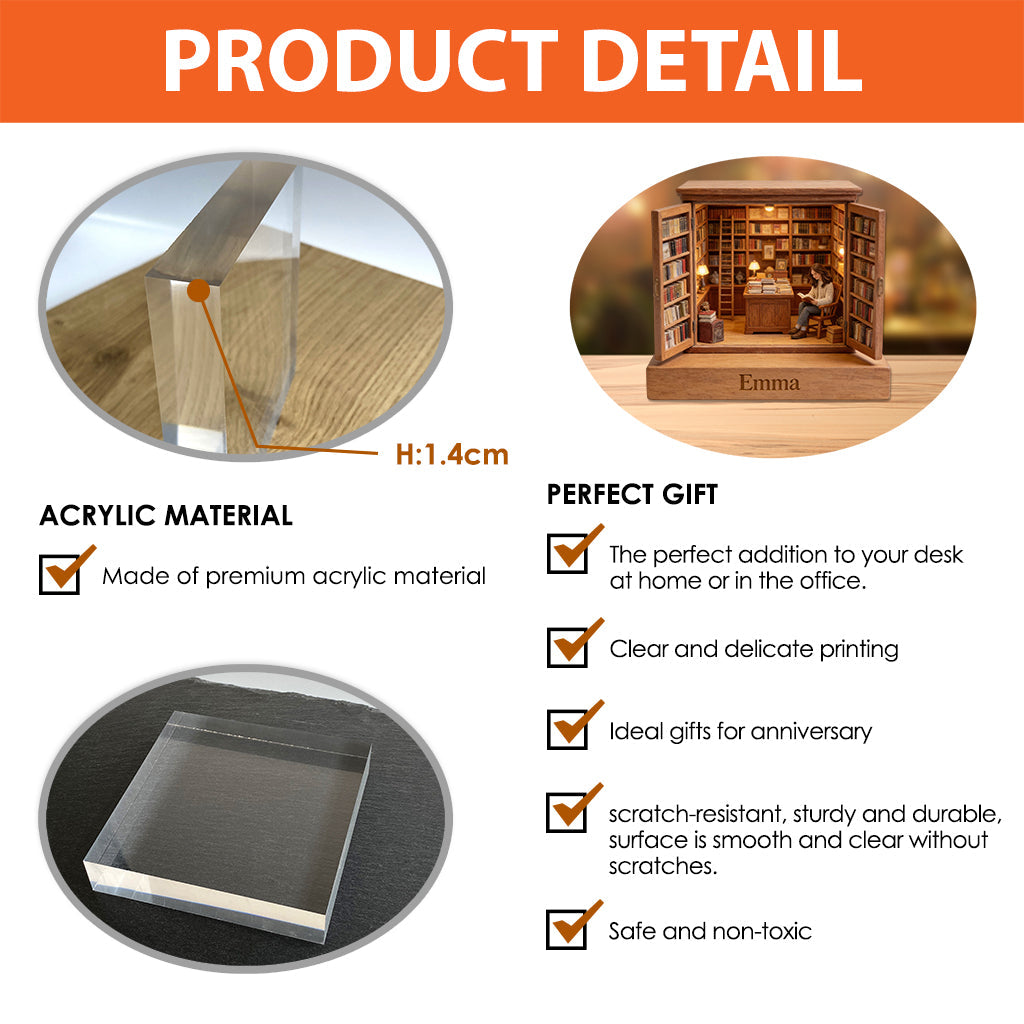 Buchhandlung – Personalisierte Acrylplakette in individueller Buchform