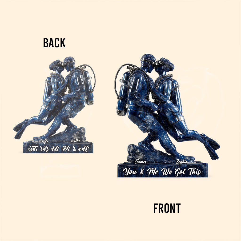 Du und ich, wir schaffen das – personalisierte Acrylplakette in individueller Form zum Thema Tauchen