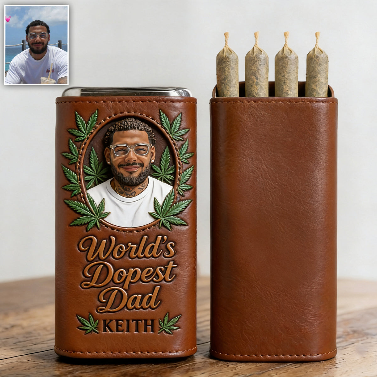 Cannabis-Liebhaber, der coolste Papa der Welt - Personalisierte Weed Leder Pre-Roll Humidor Box