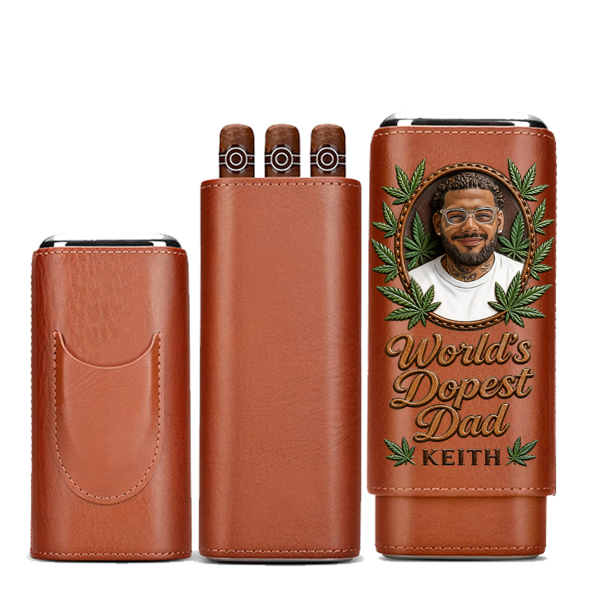 Cannabis-Liebhaber, der coolste Papa der Welt - Personalisierte Weed Leder Pre-Roll Humidor Box