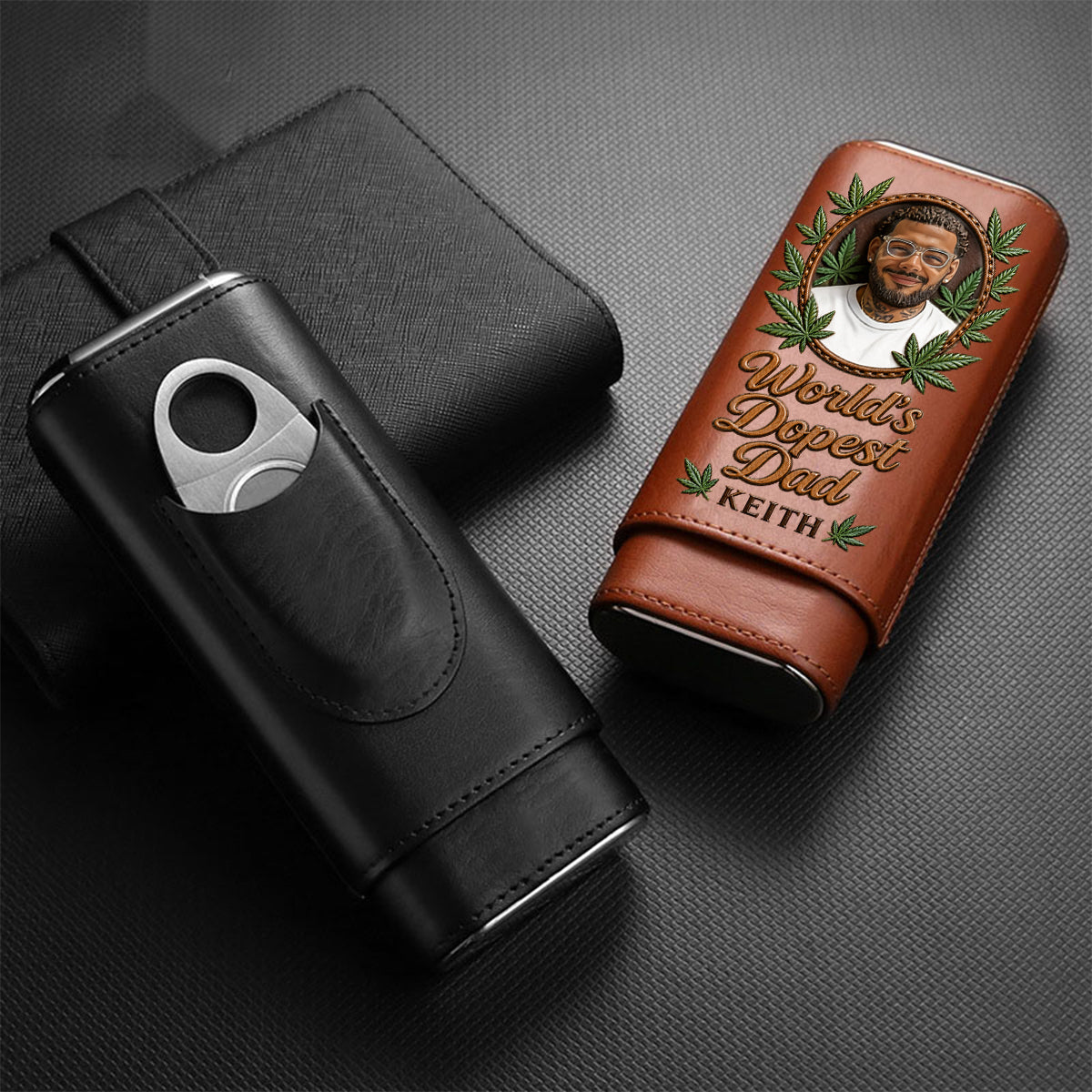 Cannabis-Liebhaber, der coolste Papa der Welt - Personalisierte Weed Leder Pre-Roll Humidor Box