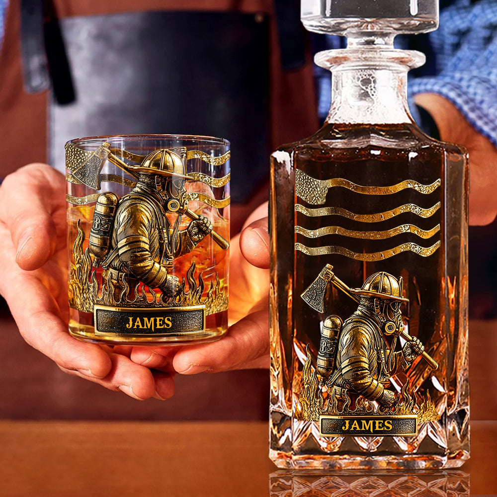 Stolzer Feuerwehrmann – Personalisiertes Whiskey-Dekanter-Set für Feuerwehrleute