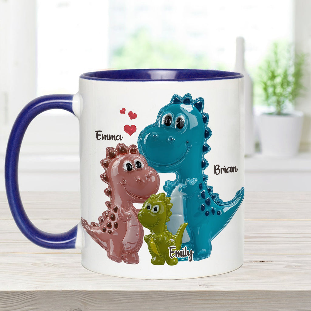 First Father’s Day Dinosaur Family of Three - Personalized Father Accent Mug
