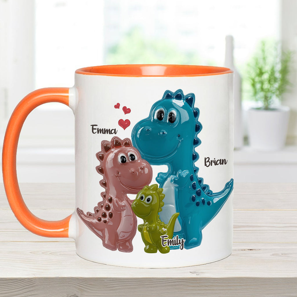 First Father’s Day Dinosaur Family of Three - Personalized Father Accent Mug