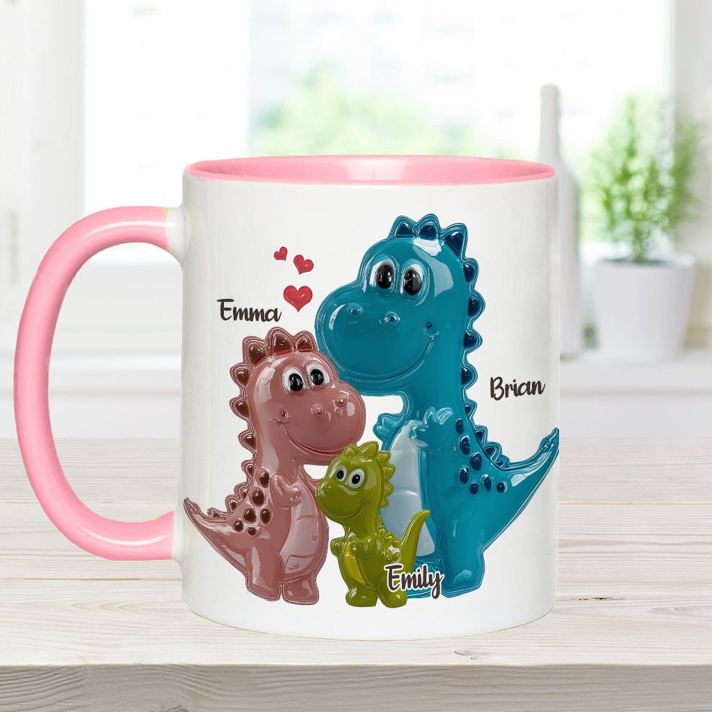First Father’s Day Dinosaur Family of Three - Personalized Father Accent Mug