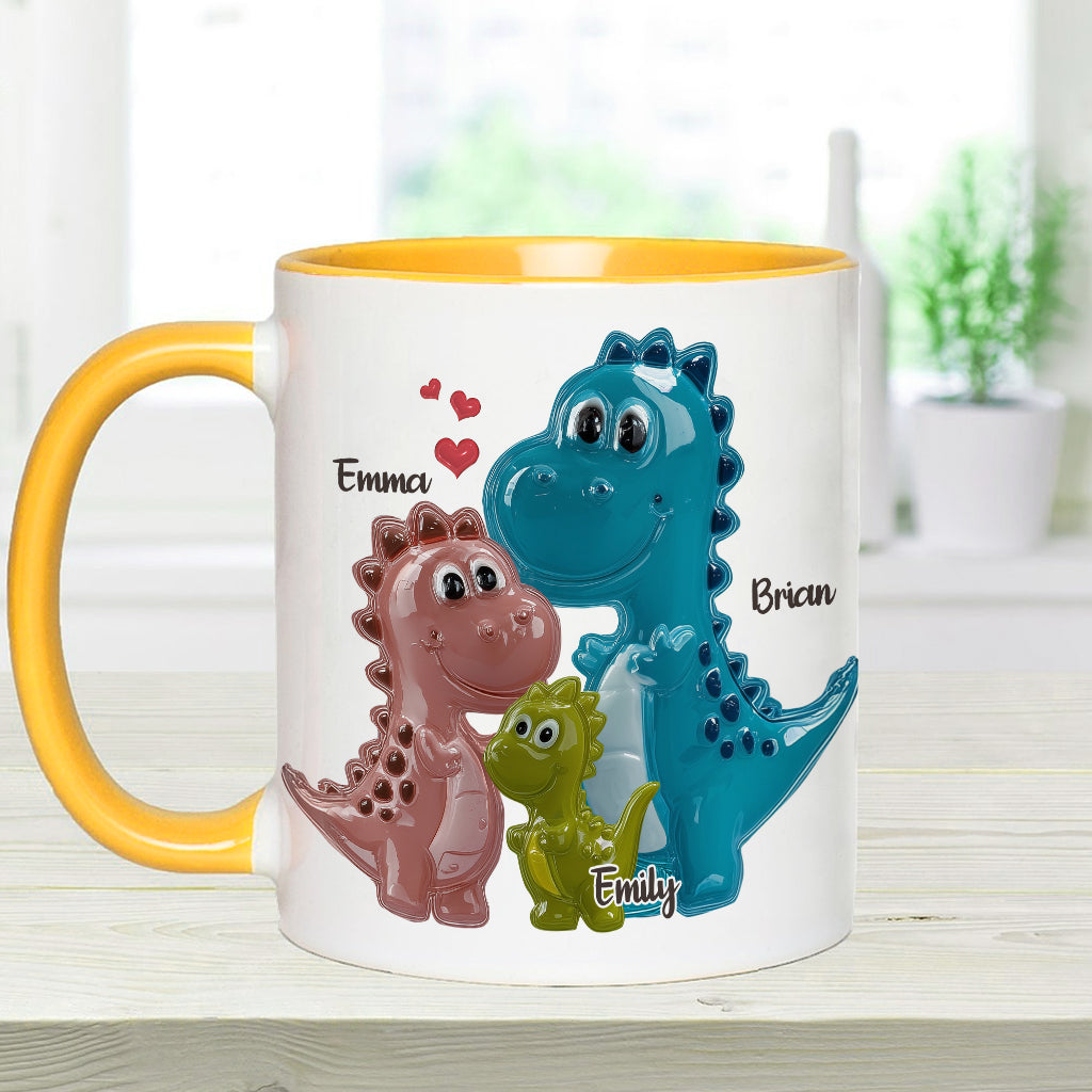 First Father’s Day Dinosaur Family of Three - Personalized Father Accent Mug