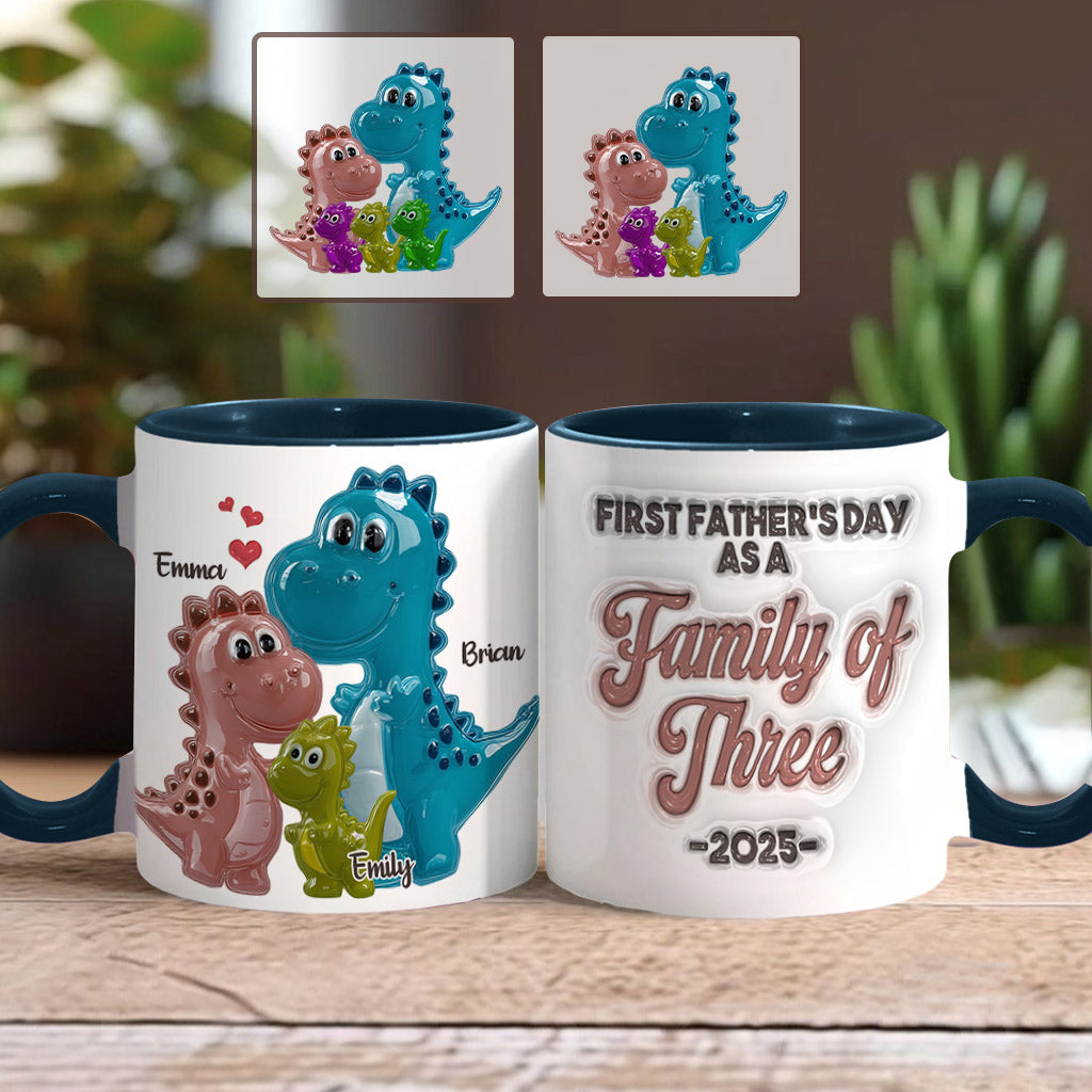 First Father’s Day Dinosaur Family of Three - Personalized Father Accent Mug