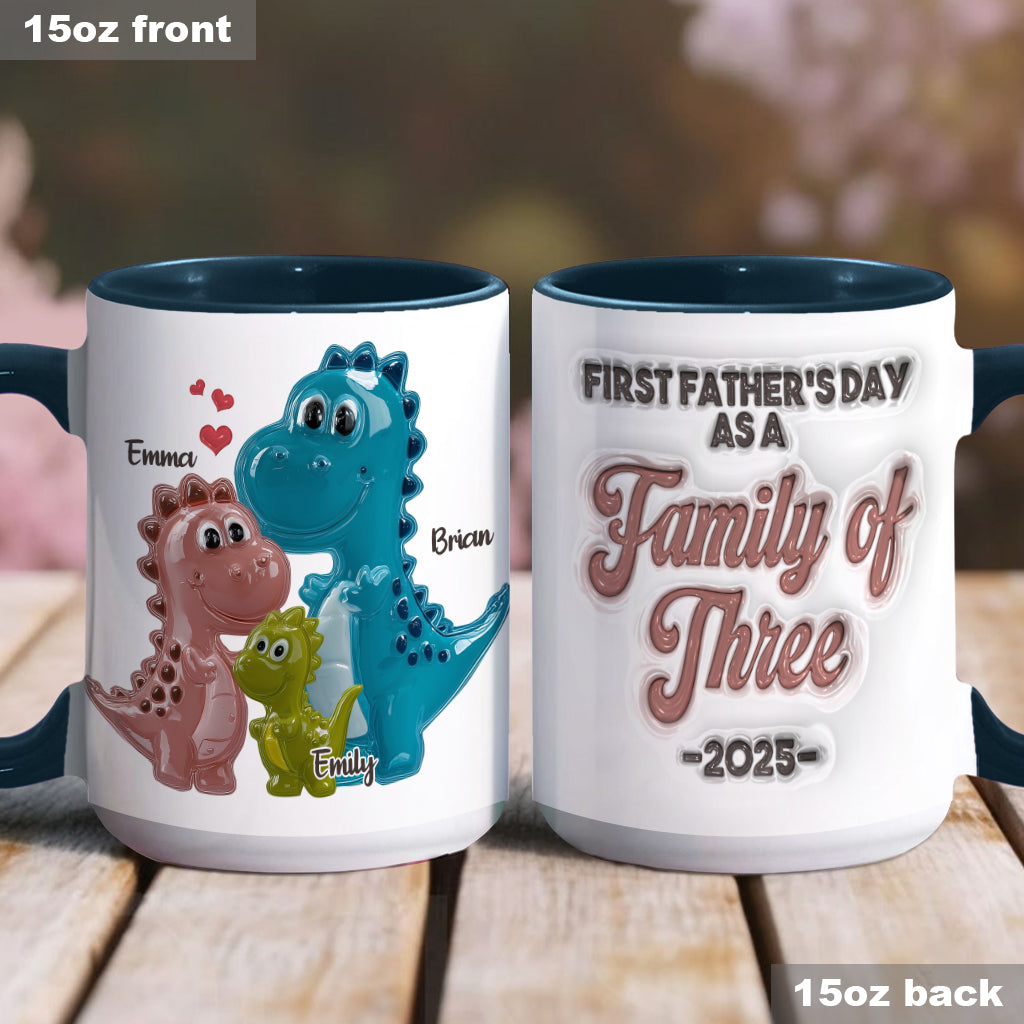 First Father’s Day Dinosaur Family of Three - Personalized Father Accent Mug