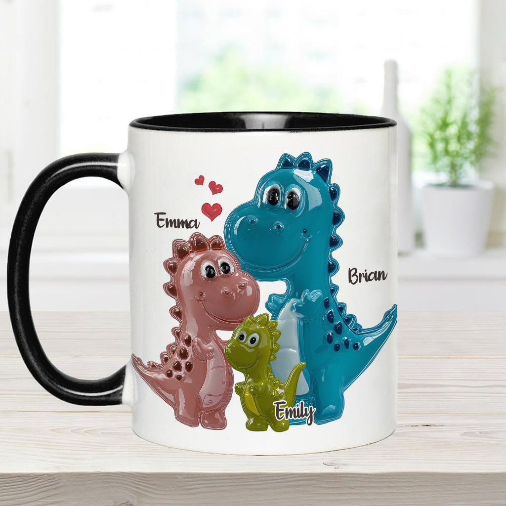 First Father’s Day Dinosaur Family of Three - Personalized Father Accent Mug
