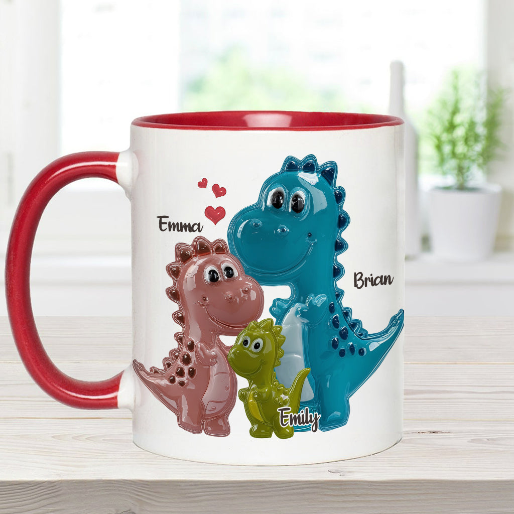 First Father’s Day Dinosaur Family of Three - Personalized Father Accent Mug