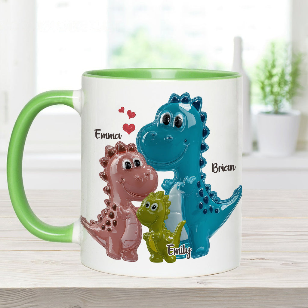 First Father’s Day Dinosaur Family of Three - Personalized Father Accent Mug