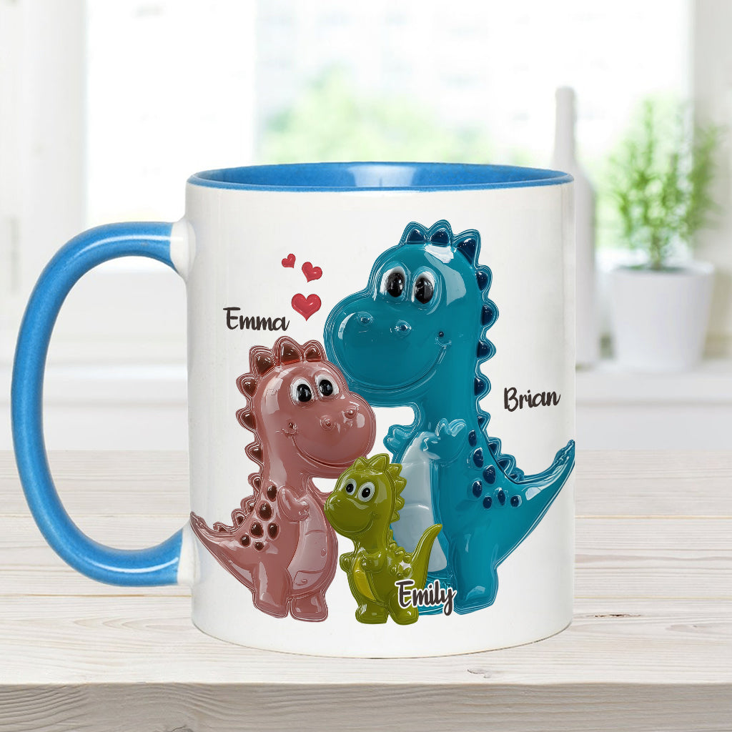 First Father’s Day Dinosaur Family of Three - Personalized Father Accent Mug