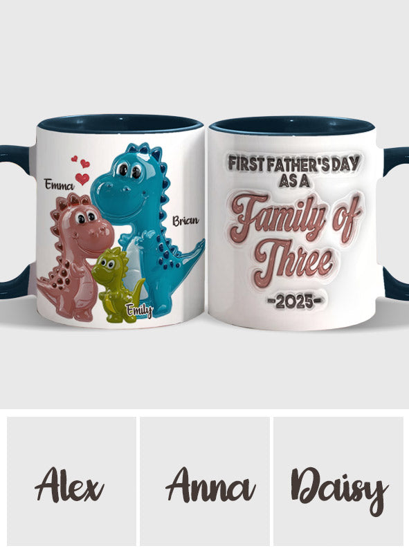 First Father’s Day Dinosaur Family of Three - Personalized Father Accent Mug