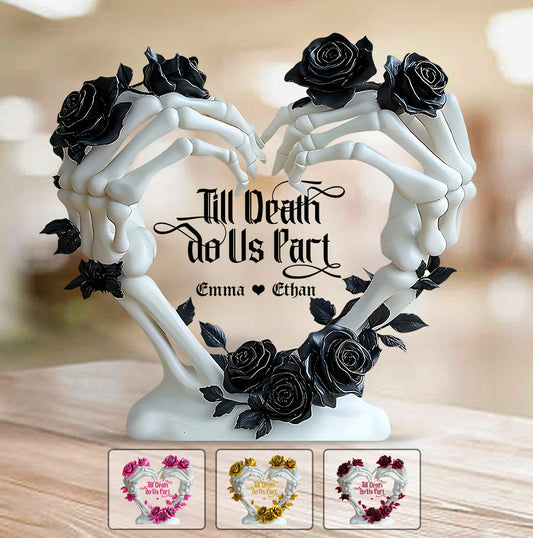 Bis dass der Tod uns scheidet – Personalisierte Totenkopf-Acrylplakette in individueller Form