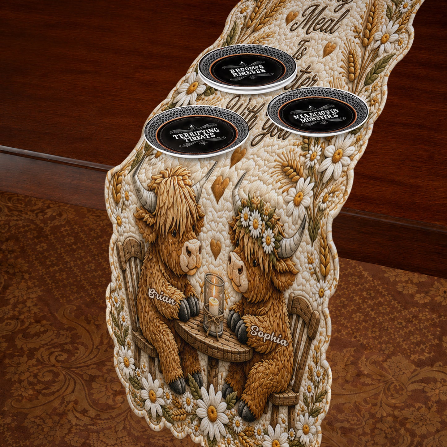 Every Meal Is Sweeter With You - Personalized Highland Cow Table Runner Custom Shape