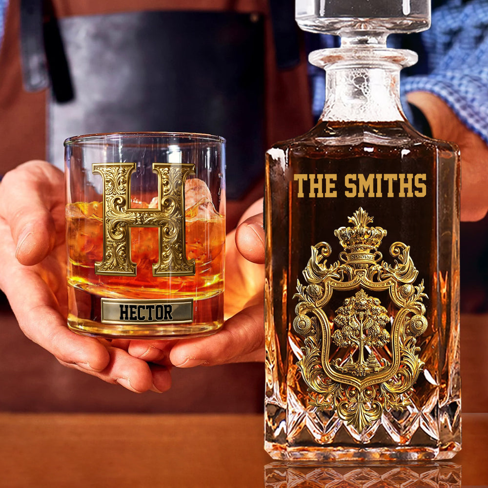 Initial Custom Drink Set For All Family - Personalized Family Whiskey Decanter Set