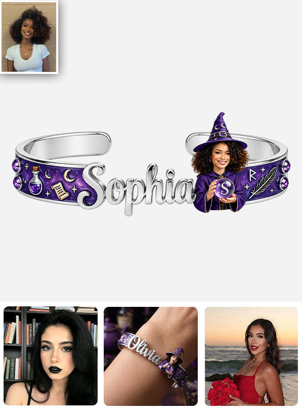 Witch Name Bracelet Magical Girl - Personalized Witch Shaped Cuff Bracelet