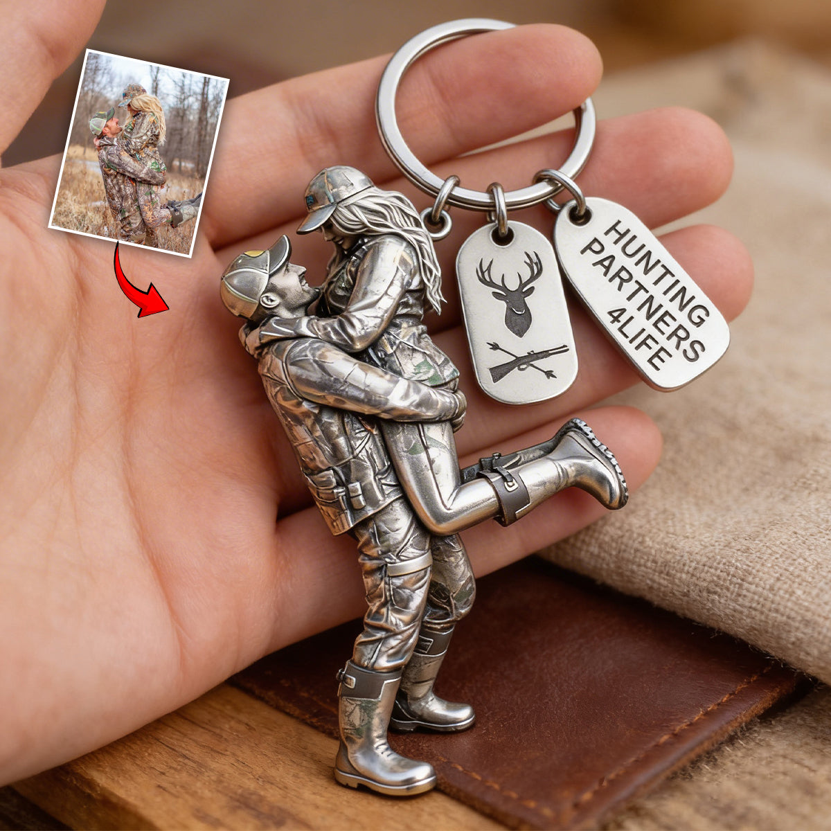 Personalisierter Schlüsselanhänger mit Foto – Jagd-Schlüsselanhänger mit Anhängern