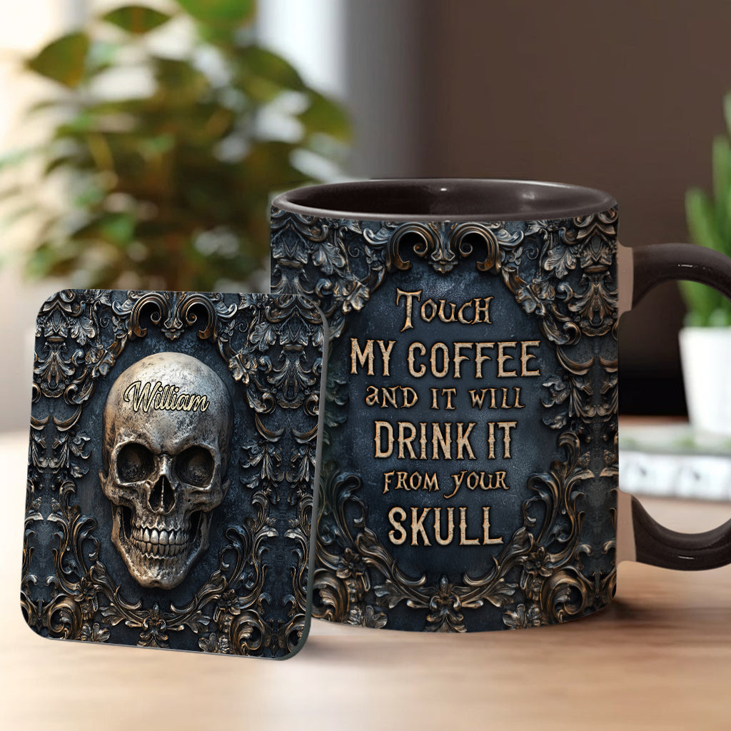 Berühr meinen Kaffee und ich trinke ihn aus deinem Schädel – personalisierte Tasse mit Totenkopf-Akzent