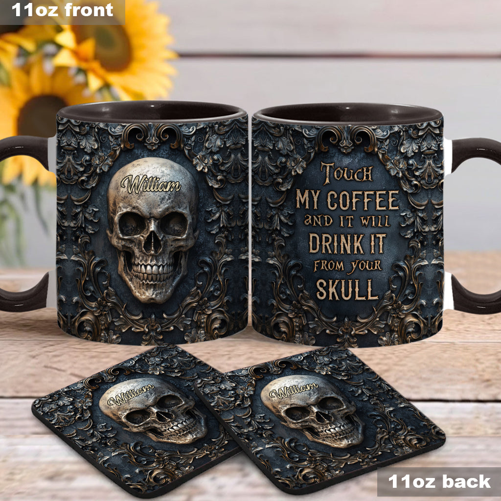 Berühr meinen Kaffee und ich trinke ihn aus deinem Schädel – personalisierte Tasse mit Totenkopf-Akzent