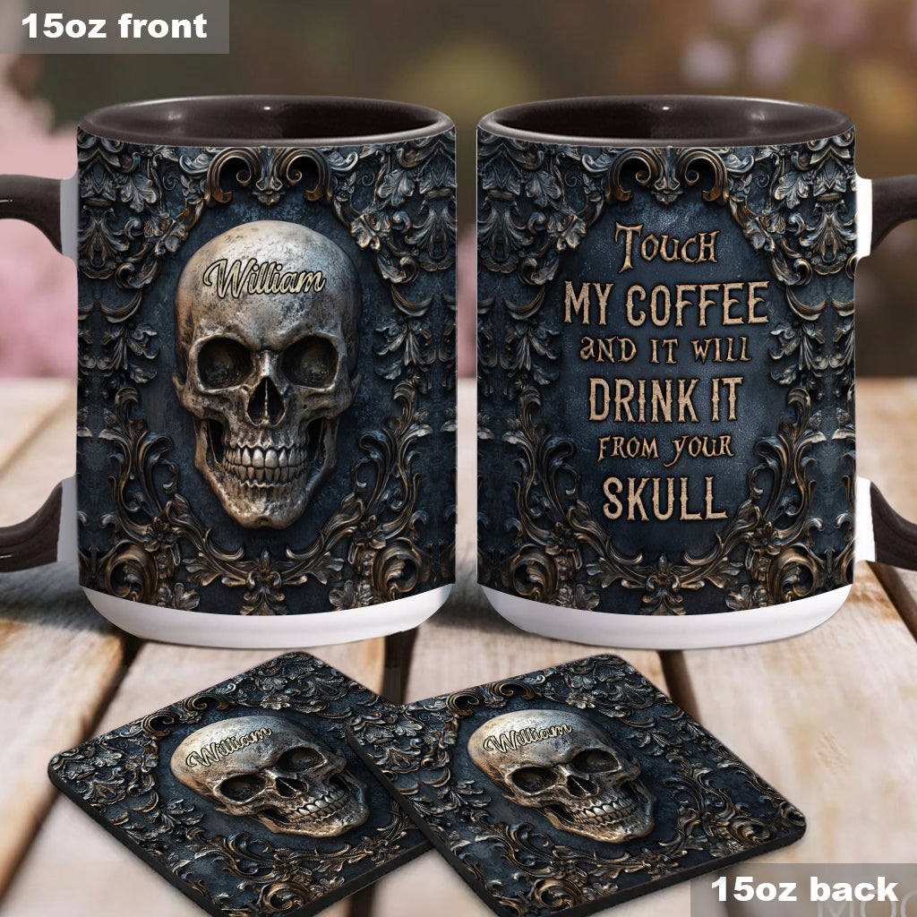 Berühr meinen Kaffee und ich trinke ihn aus deinem Schädel – personalisierte Tasse mit Totenkopf-Akzent