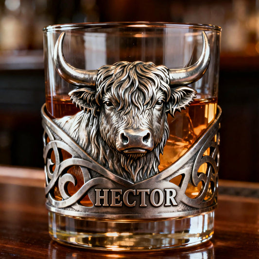 Highland Cow – Personalisiertes Whiskyglas aus Highland Cow