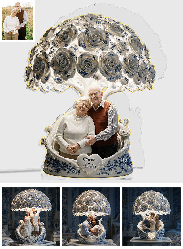 Toile de Jouy Rose Tree - Personalized Couple Acrylic LED Night Light
