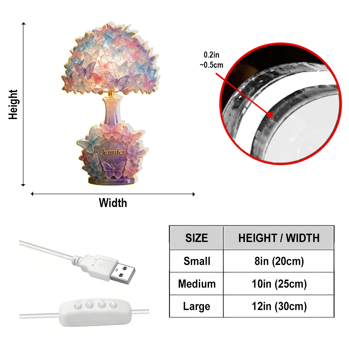 Colorful Butterfies - Personalized Butterfly Acrylic LED Night Light