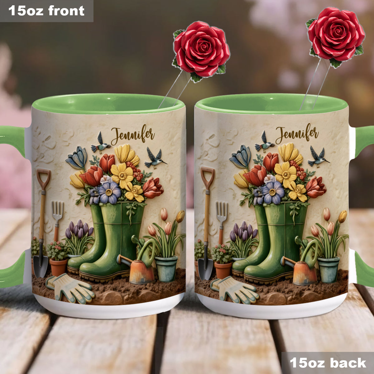 Love Gardening - Personalized Gardening Set Accent Mug with Acrylic Stirrers
