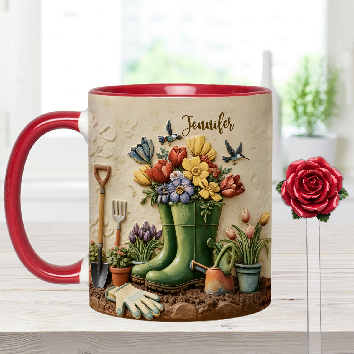 Love Gardening - Personalized Gardening Set Accent Mug with Acrylic Stirrers