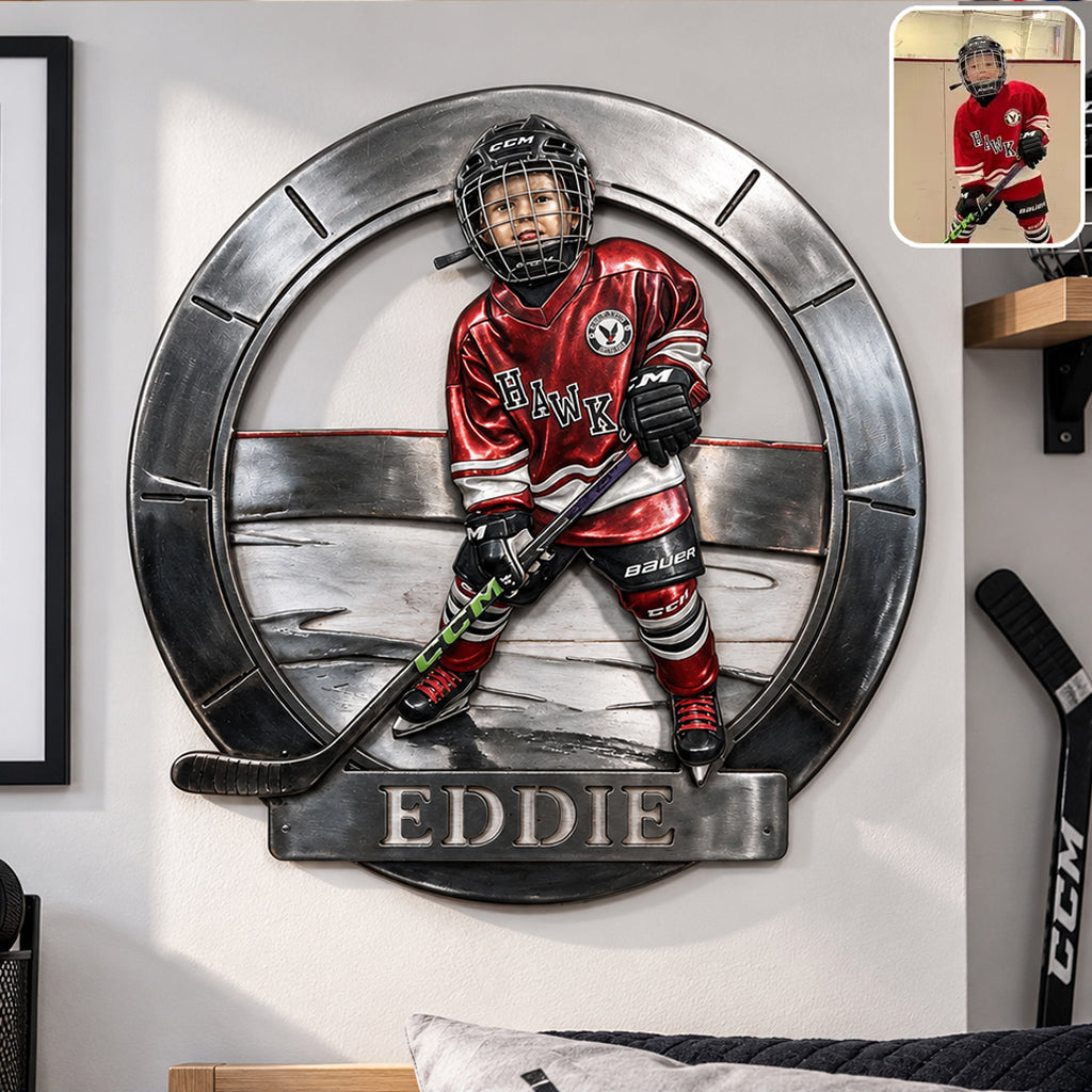 Custom Metal Sign For Ice Hockey Or Any Sport - Personalized Hockey 3D Printed Cut Metal Sign