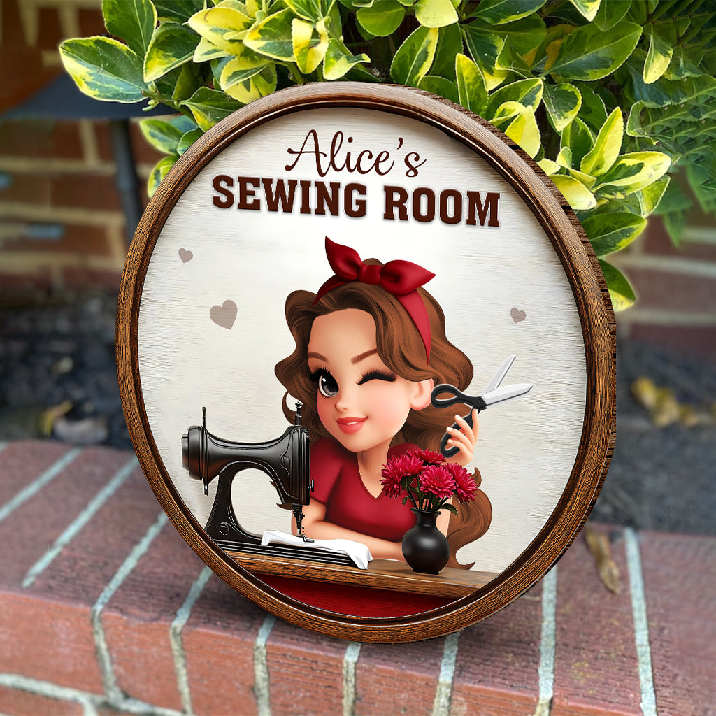 Mein Nähzimmer – Personalisiertes Nähzimmer-Rundschild aus Holz