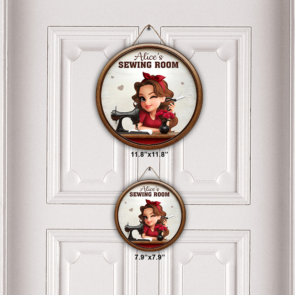 Mein Nähzimmer – Personalisiertes Nähzimmer-Rundschild aus Holz