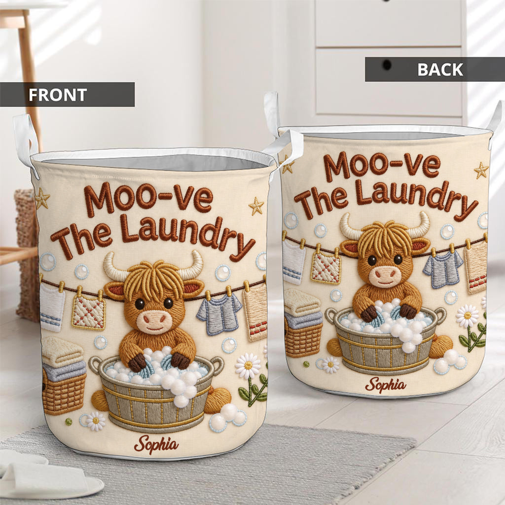 Moo-ve The Laundry - Personalized Highland Cow Storage Basket