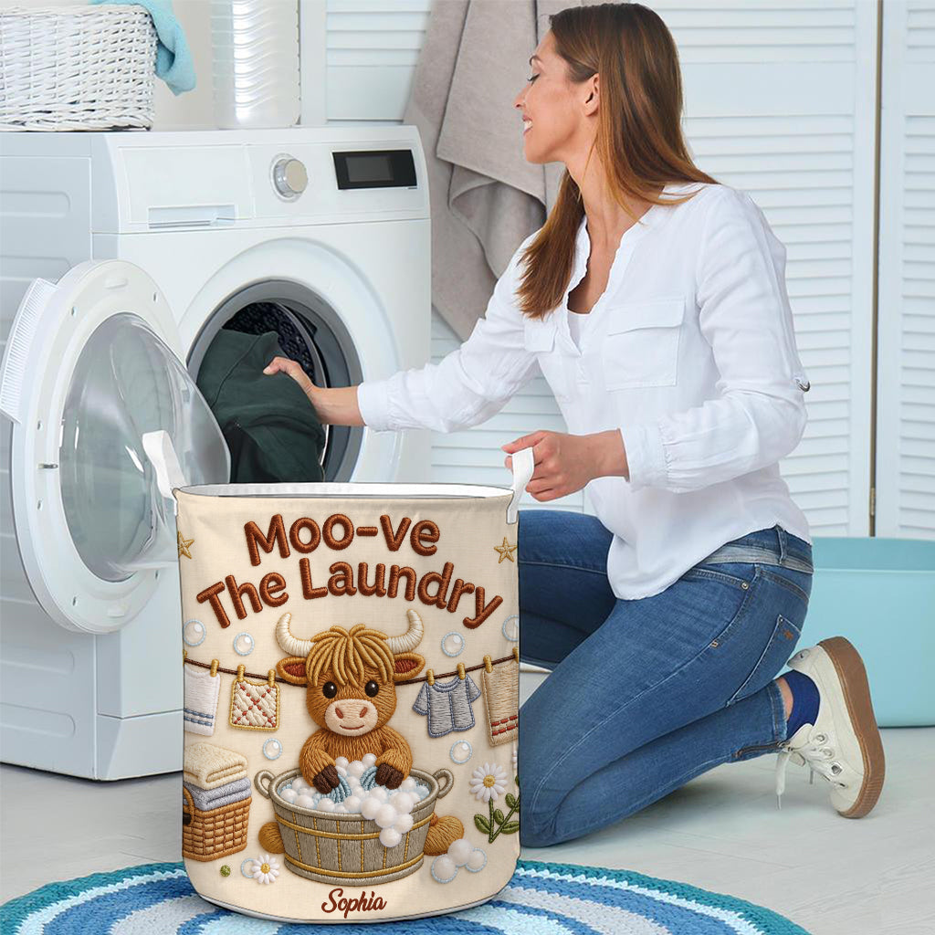 Moo-ve The Laundry - Personalized Highland Cow Storage Basket
