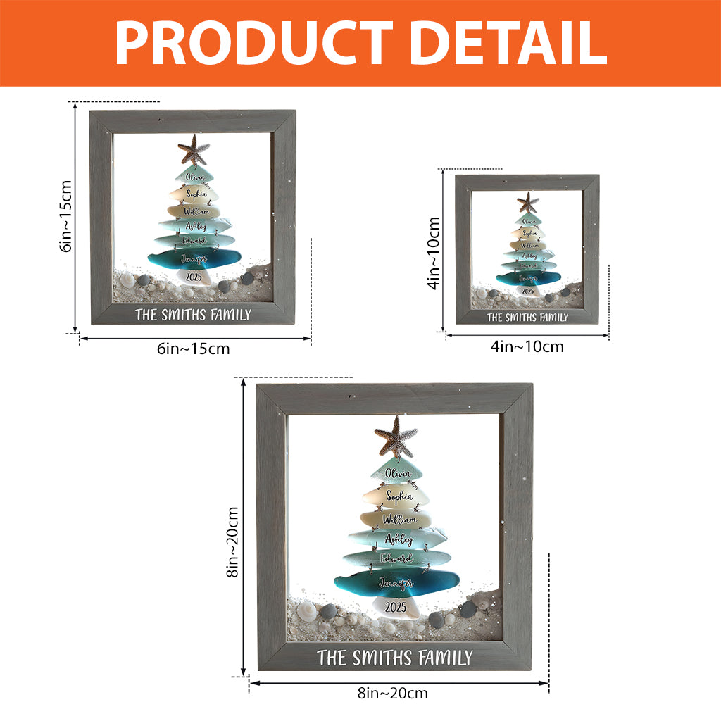Weihnachtsbaum aus Treibglas für die Familie – Personalisierte Acrylplakette in individueller Familienform