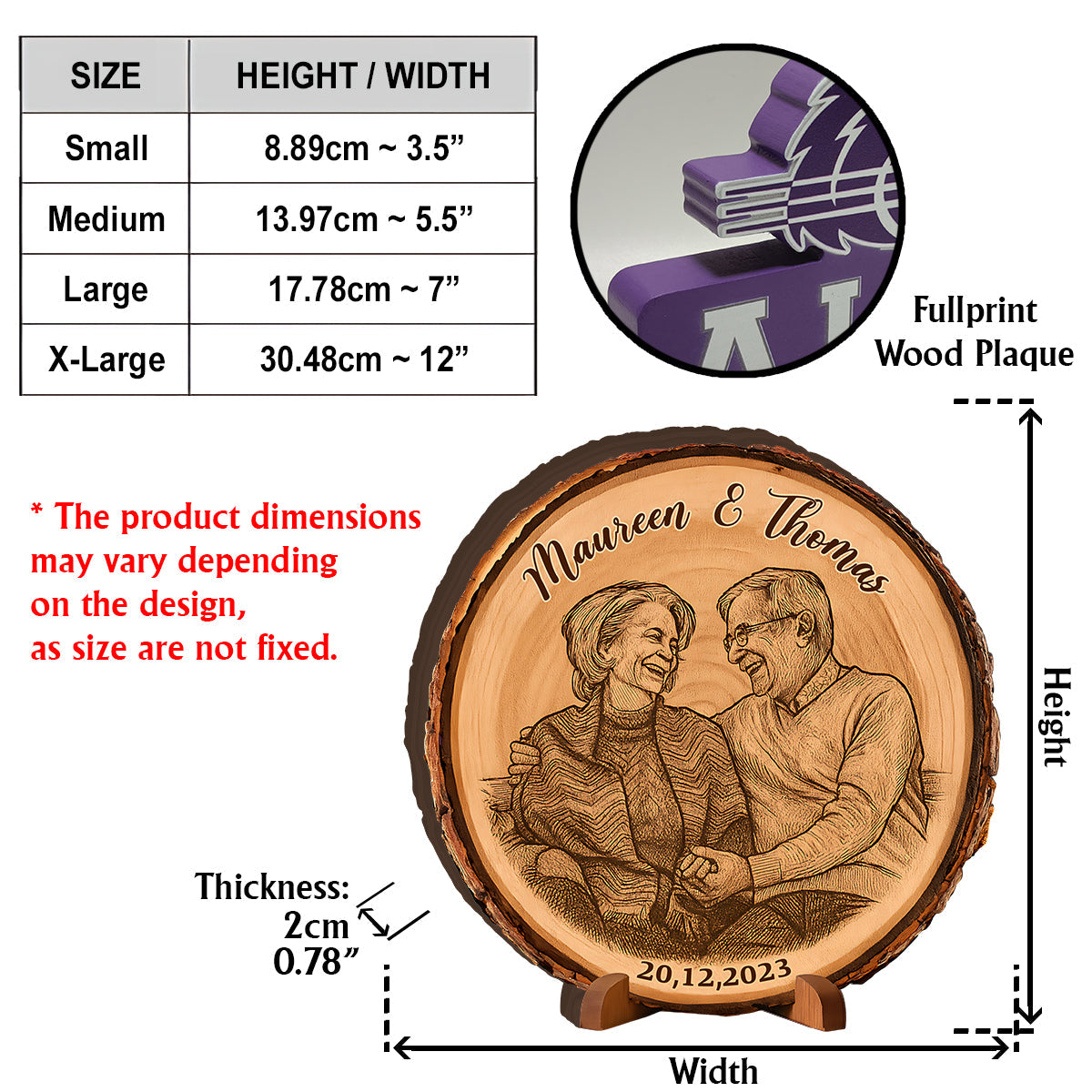Individuelles Foto auf Rindenholz – Personalisierte Holzplakette für Paare in individueller Form