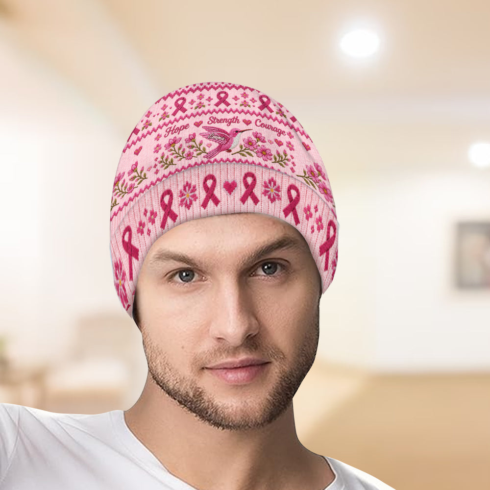 Breast Cancer Awareness - Personalized Breast Cancer Awareness Beanie Hat