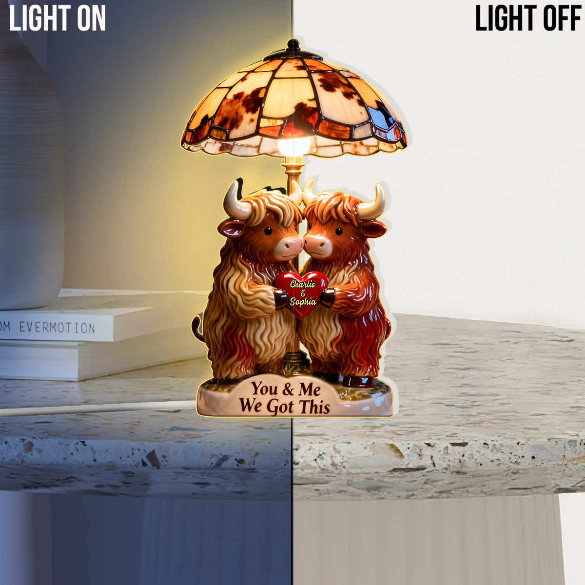 You & Me We Got This - Personalized Highland Cow Acrylic LED Night Light