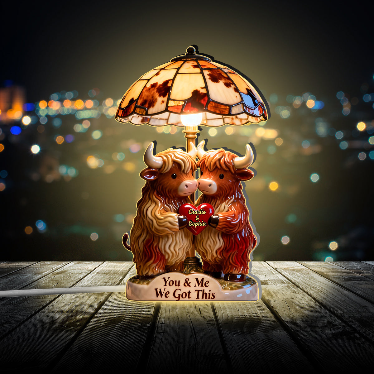 You & Me We Got This - Personalized Highland Cow Acrylic LED Night Light