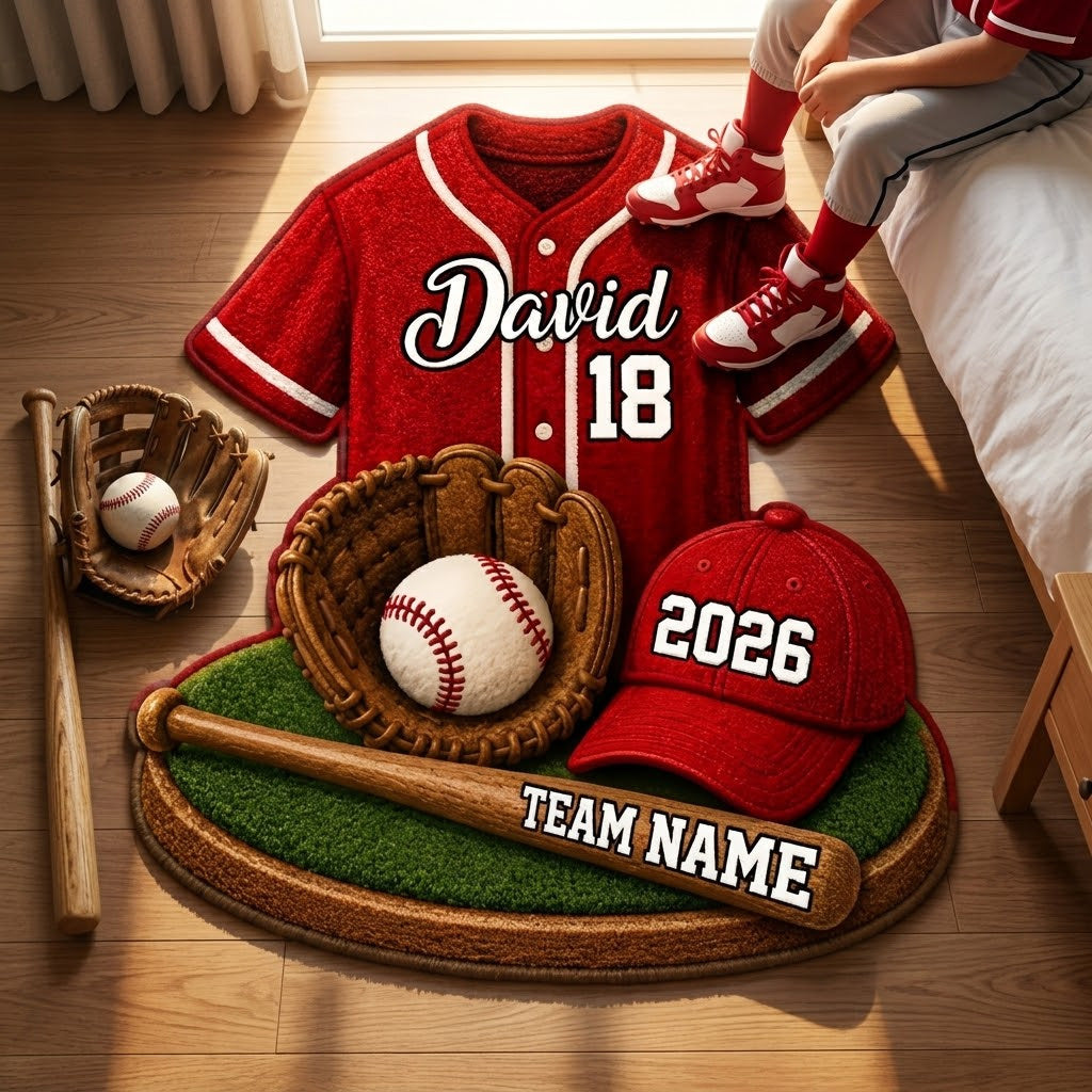 Baseball Player - Personalized Baseball Non-Slip Tufted Rug
