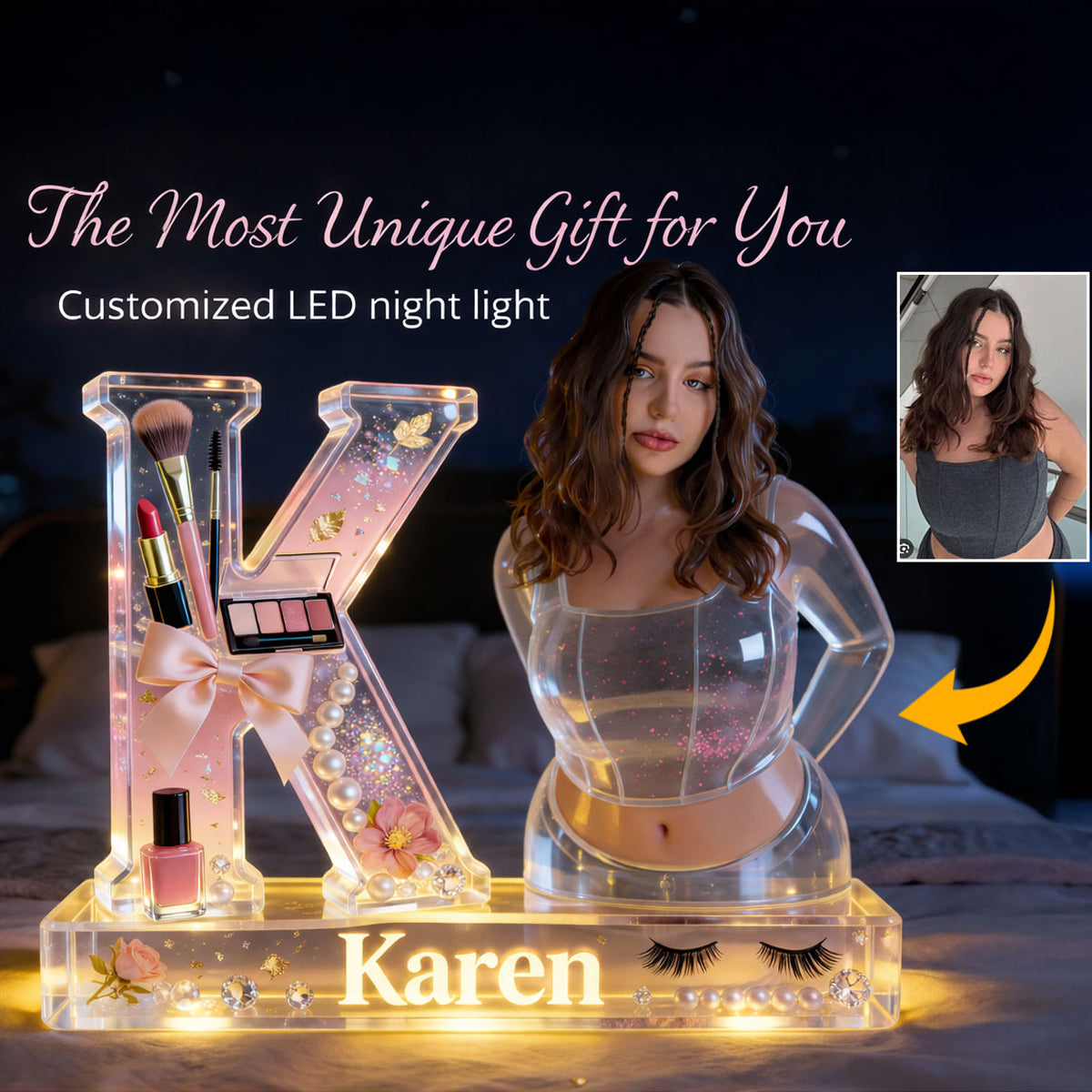 Best Gift for Yourself, Best Gift for Her - Personalized Makeup Acrylic LED Night Light