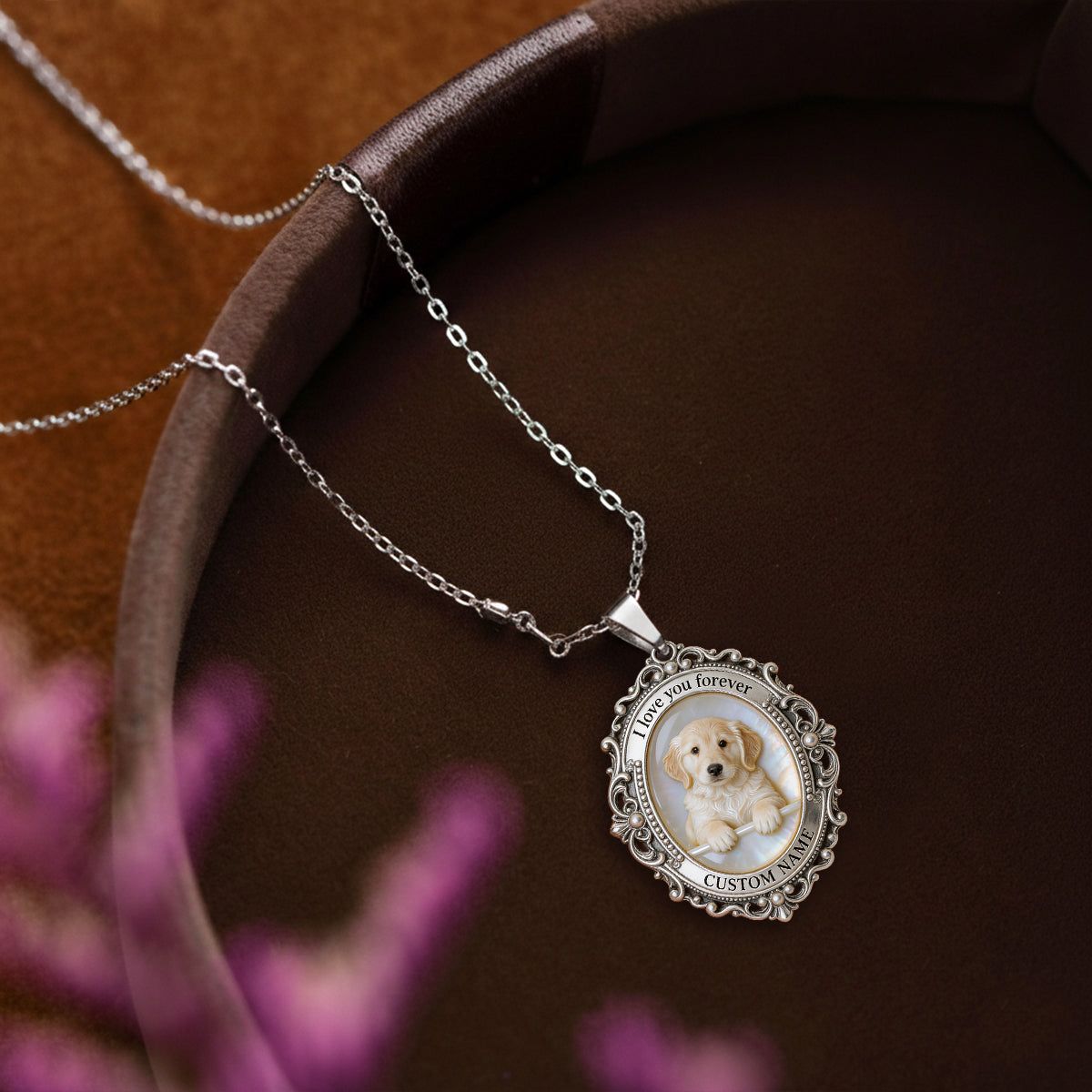 I Love You Forever - Personalized Dog Shaped Metal Pendant Necklace