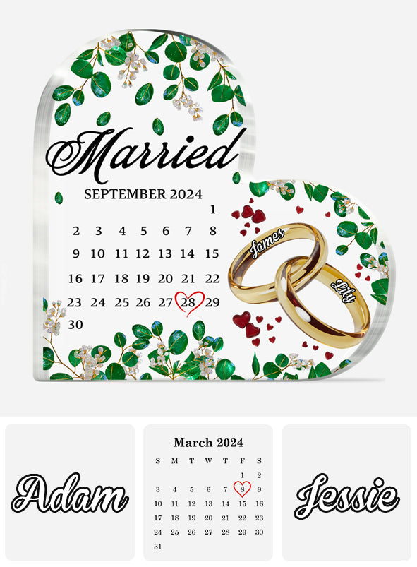 Verheiratet – Personalisierte Acrylplakette in individueller Form für Paare