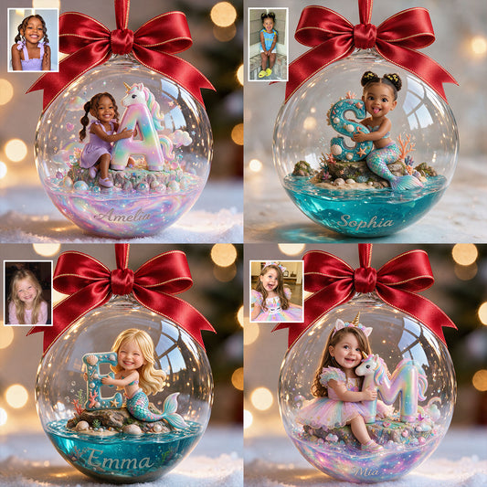 Meerjungfrau & Einhorn - Personalisierte Kinder Acrylball-Ornament