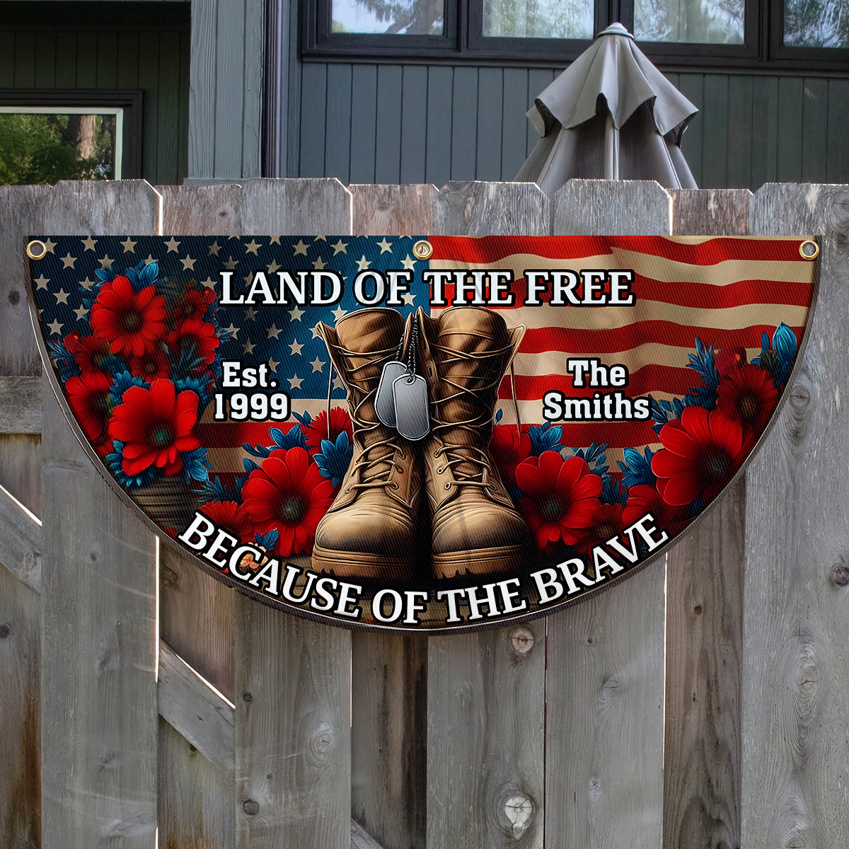 Because Of The Brave - Personalized Veteran Pleated Fan Flag